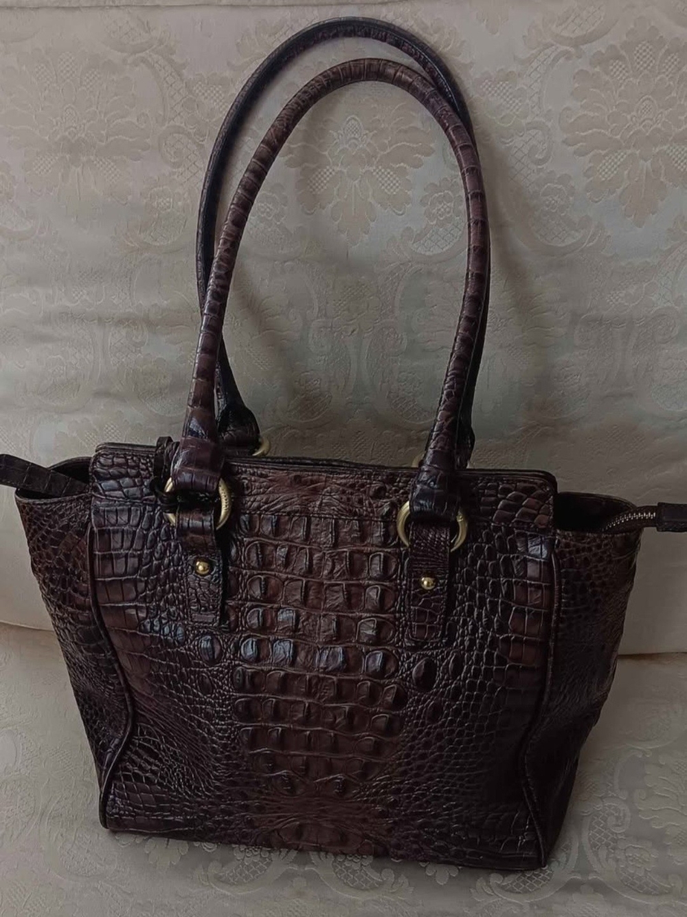 Brahmin Croc-Embossed Leather Tote in Dark Mahogany - Picture 3 of 10